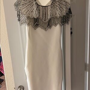 Fashion Nova White Mini Dress with Black Beaded Collar